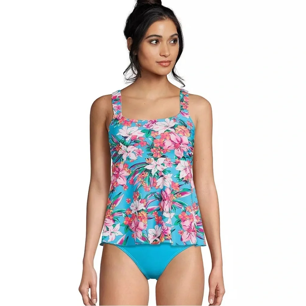 🌺🩵NWT-LANDS’ END gorgeous Women's Flutter Scoop Neck Tankini Top.🌺🩵 SZ 4